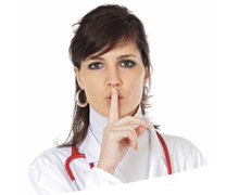 Image of female doctor saying "shush"